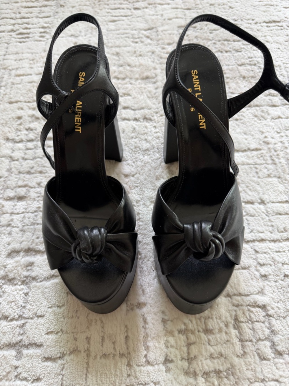 Saint Laurent Black Leather Knot Slingback Platforms